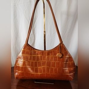 Vintage leather croc embossed leather Monsac handbag with gold detailing